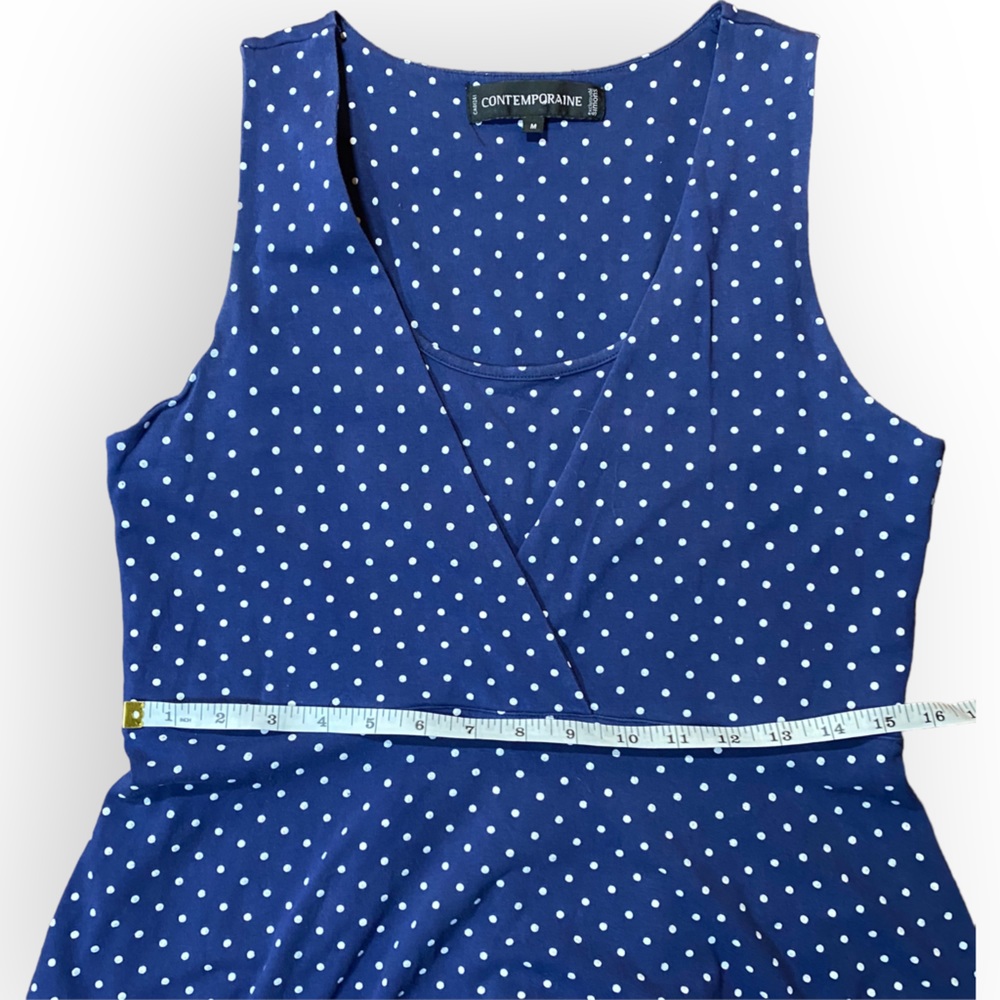 Simons Contemporaire Blue White Polka Dot Sleeveless Stretch Mini Dress Medium - Picture 8 of 10